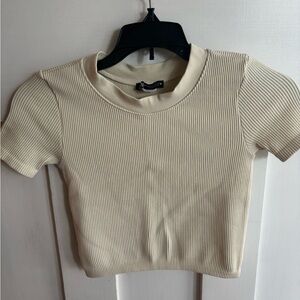 Zara Cream Ribbed Crop Top